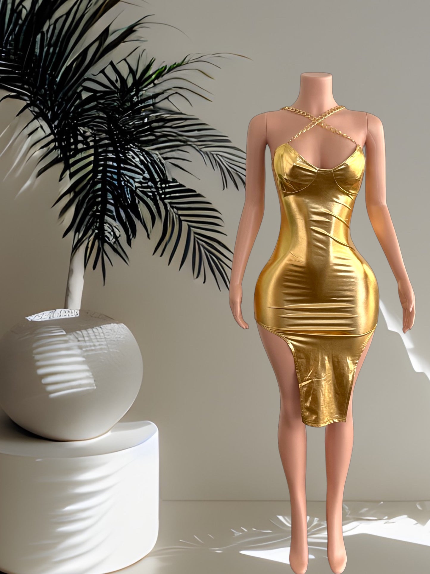 Gold Midi Dress